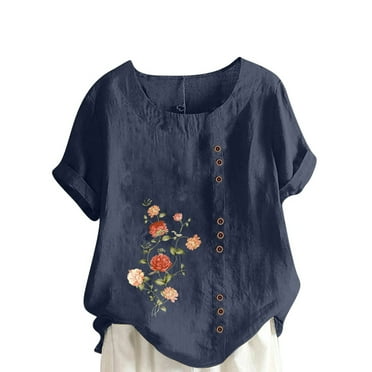 DTBPRQ Women's Plus Size Tops Summer Mexican Shirts Peasant Blouses Cotton Embroidered Short Sleeve Bohemian Tops Boho Clothes for Women