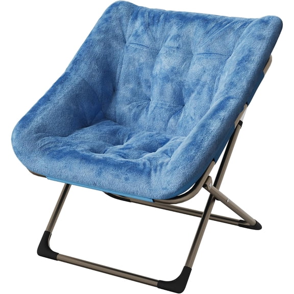 1 Pack Foldable Saucer Chair for Adults Faux Fur and Metal Frame 300 lbs Capacity No Assembly for Bedroom/Dorm/Living Room Blue