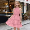 thumbnail image 5 of Ruyang Teen Girls Halter Sleeveless Dresses Ruffle Hem Slim Fit A-Line Swing Dresses Summer Trendy Solid Casual Breathable Skirts, 5 of 7
