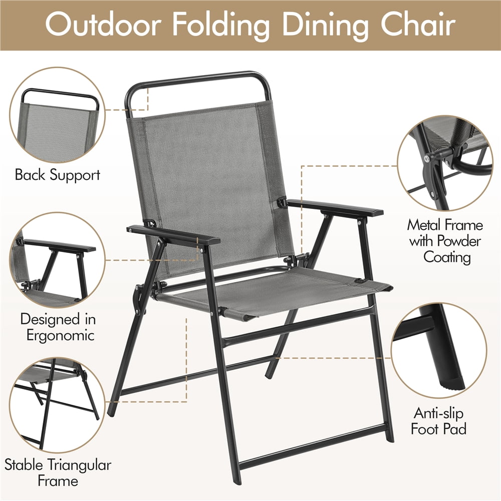 Yaheetech Folding Patio Dining Chairs with Armrests for Garden, Yard, Lawn, Set of 2, Gray