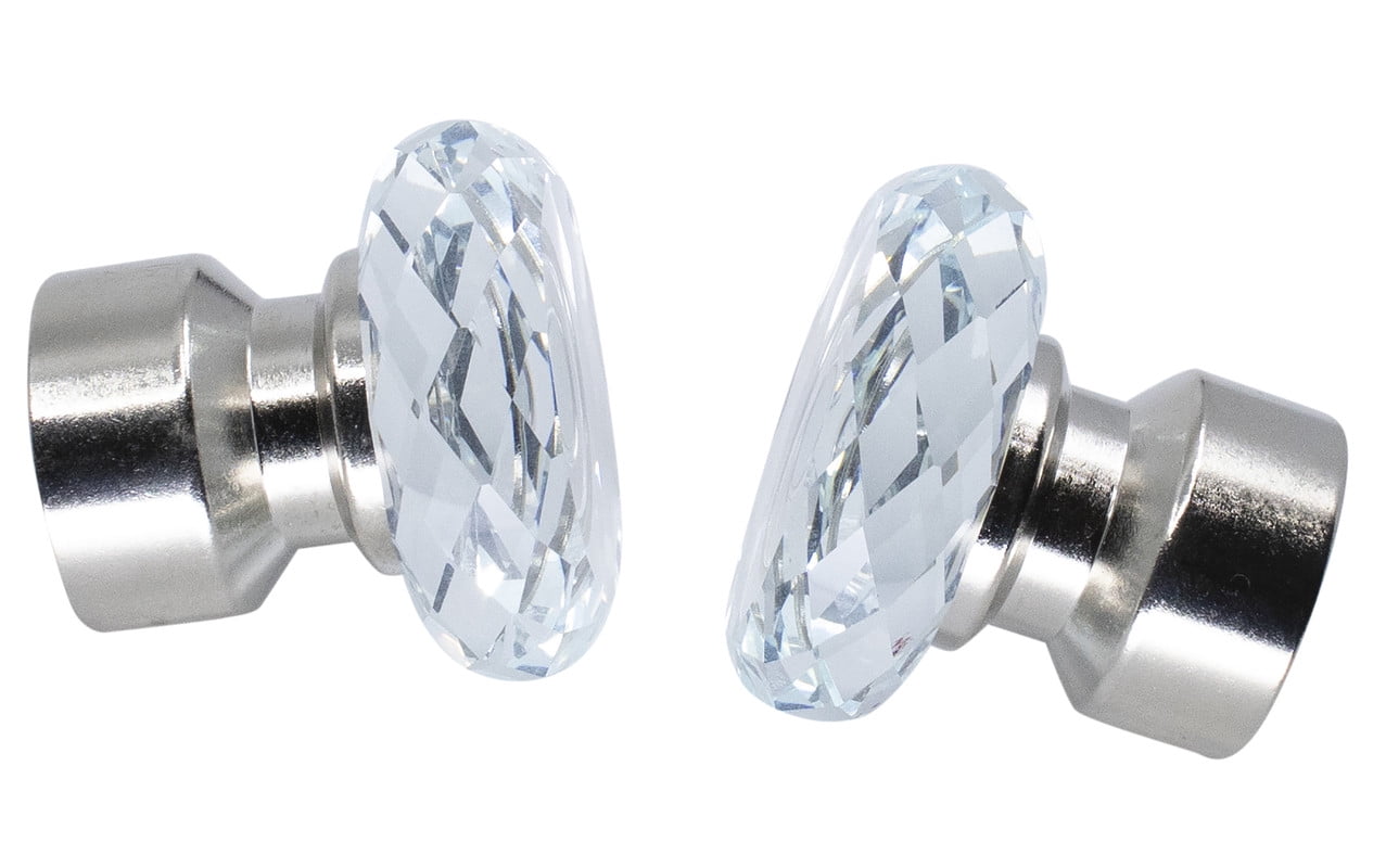 MERIVILLE 1-Inch Diameter Double Curtain Rod Set, 48–84 Inch Adjustable, Cut Crystal Finials, Satin Nickel