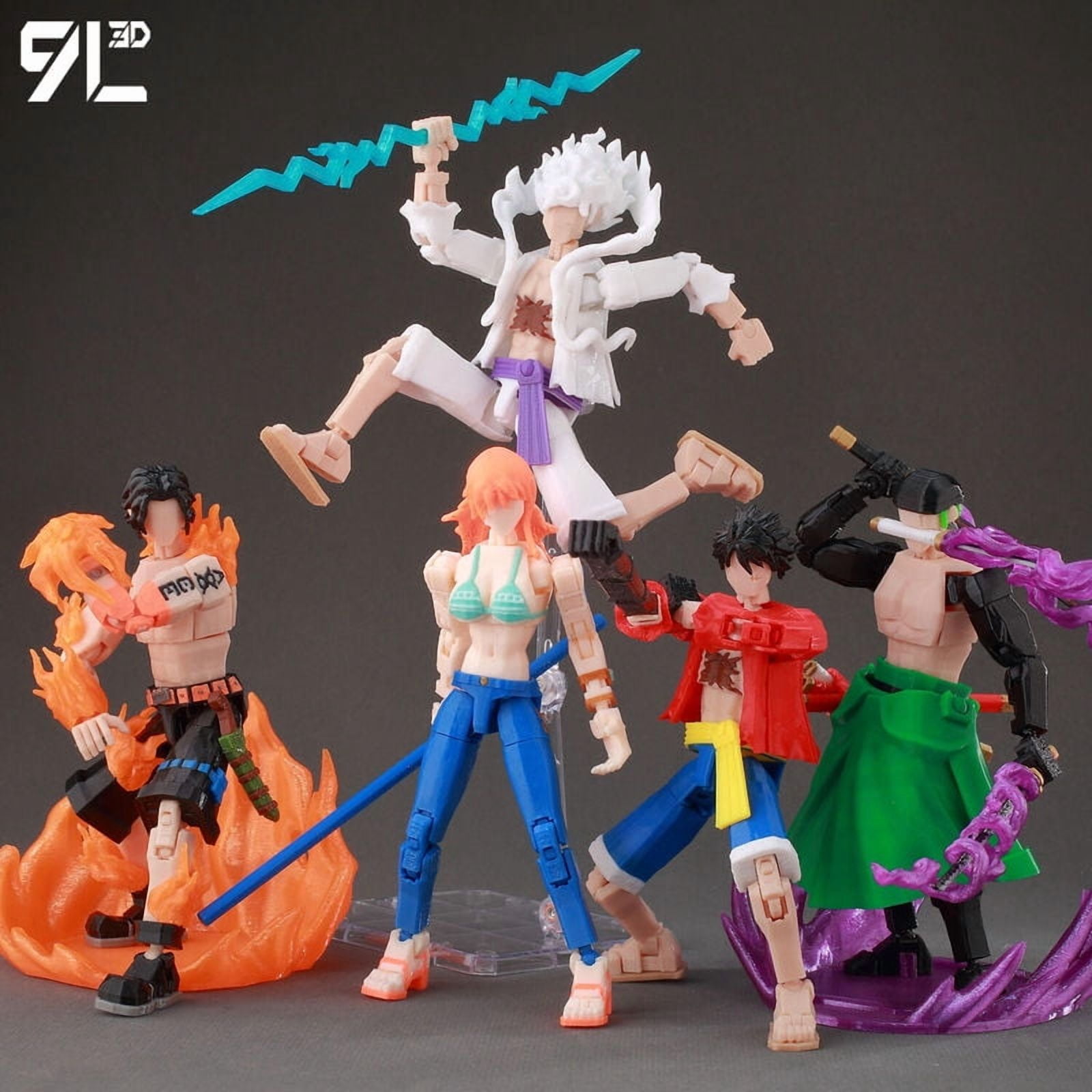 9L3D Printed Anime Characters Lucky 13 Zoro Dummy Action Figures Monkey D.Luffy Multi-Jointed Movable Shapeshift Mannequin Toys