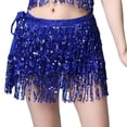 thumbnail image 2 of sunsanly Women Belly Dance Skirt Chain Tassel Sequin 3-layer Lace-up Bohemian Clubwear Performance Mini Waist Wrap Latin Dance Practice Short Skirt Hip Waist Scarf, 2 of 8