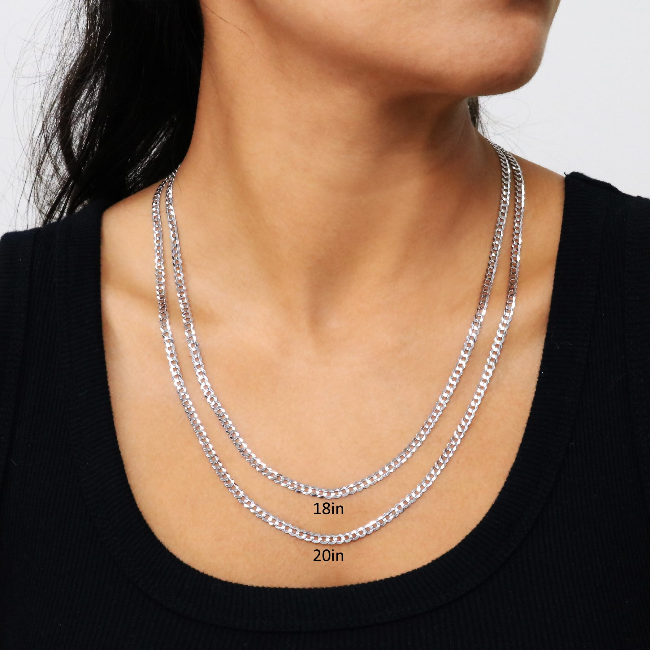 Nuragold 10K Real White Gold Solid Cuban Curb Link Chain Necklace 16"-30" (2mm-7mm) Italian Jewelry for Men & Women