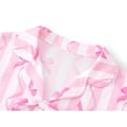 thumbnail image 2 of Beezizac Girls' Short Sleeve Pajama Set All-Over Pink Striped Bow Print Bow Tie Ruffled Trim Soft Kids Sleepwear Size 10, 2 of 7