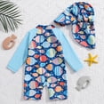 thumbnail image 6 of NIEWTR Toddler Baby Boy UPF 50+ Sun Protection One Piece Rashguard Swimsuit with Hat(Blue,6-12 Months), 6 of 6