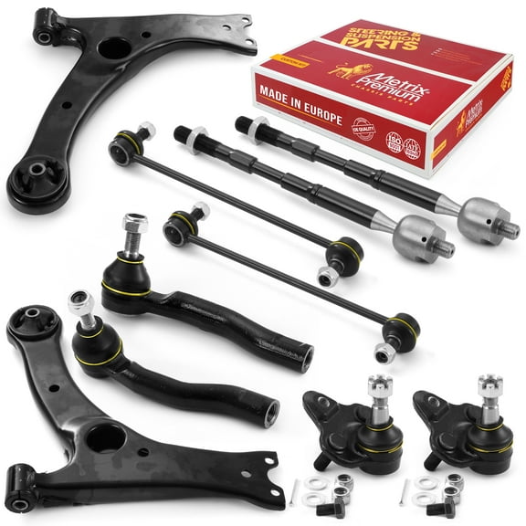 Metrix Premium Chassis Parts - Front End 10 PC Suspension Kit Fits 2003 2004 2005 2006 2007 2008 Toyota Corolla, Lower Control Arms, Lower Ball Joints, Sway Bar Links, Tie Rod Ends, Made in Europe