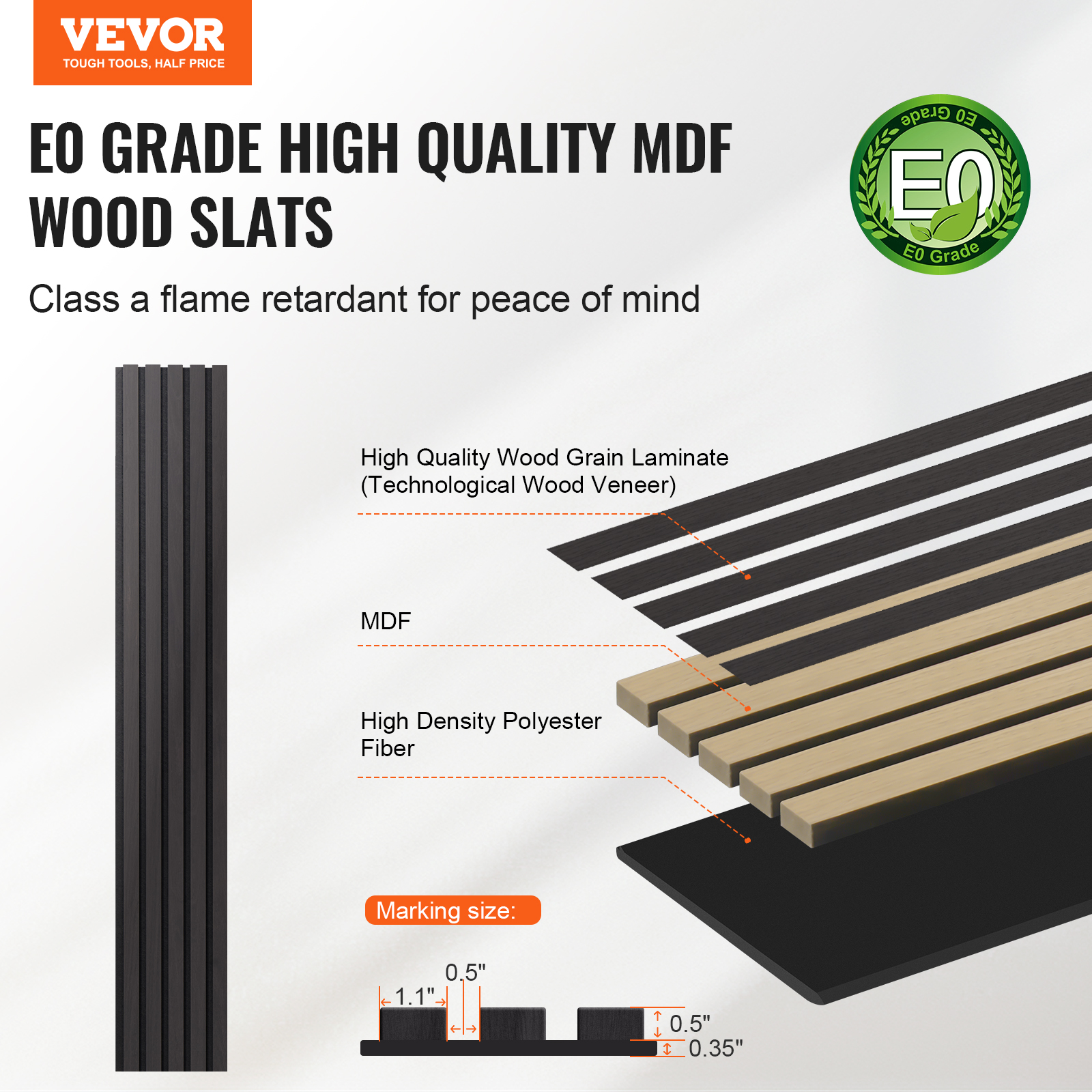 VEVOR Wood Slat Acoustic Panels, 7.9 x 94.5 inch, MDF Accent Wooden Wall Panels for Modern Interior Wall Decor, Faux Wood Wall Board Panels for Noise Reduction, Black Oak