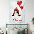 thumbnail image 4 of Valentines Tapestry, Happy Birthday Balloons I Love You Lettering Cute Funny Penguin Image, Wall Hanging for Bedroom Living Room Dorm Decor, 60W X 80L Inches, Red Black Baby Blue, by Ambesonne, 4 of 5