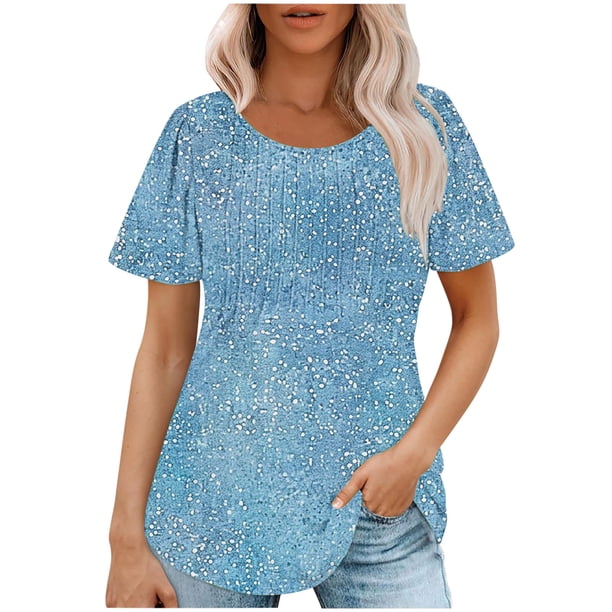 Tops de Ajuste Suelto para las Mujeres de Manga Corta Cuello Redondo Color Sólido, Estante de Imitación de Moda Casual