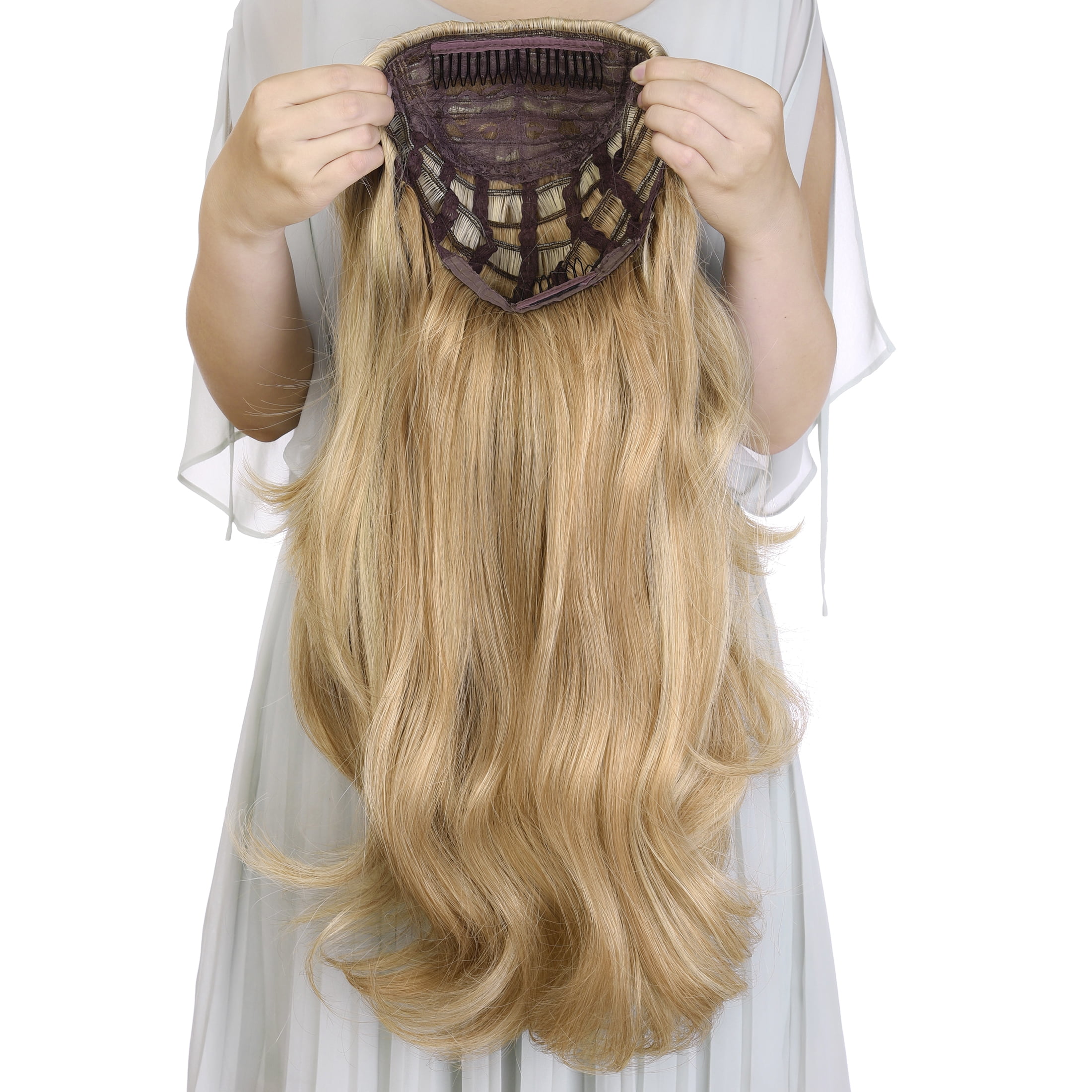 Silike 24" Long Wavy Clip in Half Head Tied Wig Premium Japanese Synthetic Fibers Hair Extensions for Women, 210g, Natural Looking Voluminous Waves for Added Length & Thickness, Heat Resistant
