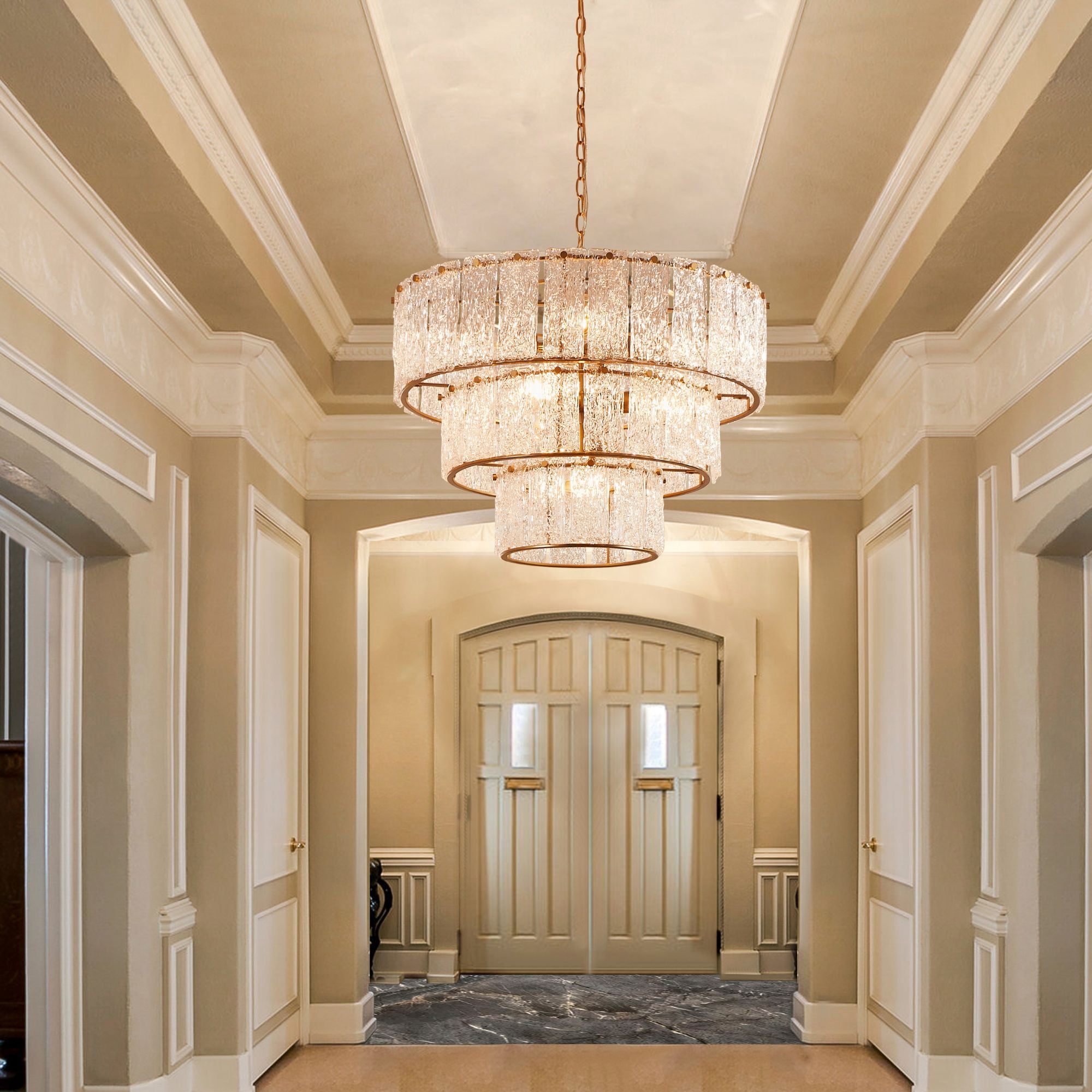 KAWOTI Glass Chandelier 8-light Gold Chandelier Lighting Fixture for Dining Room,  Foyer, Living Room