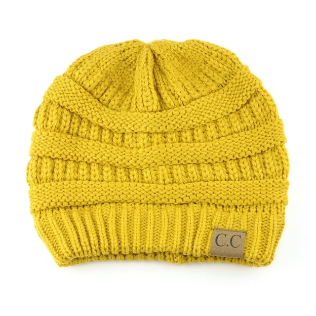 Bonnet Unisexe Tendance Chaud Chunky Doux Extensible en Tricot Torsadé Skully Hat20a-Moutarde