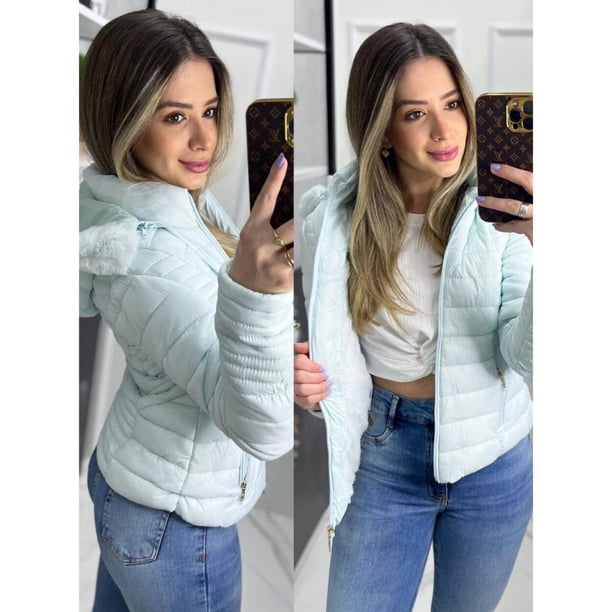 Chaqueta Mujer Microfibra puffer Bobojaco Peluciado con Capucha Desmontable Deng Xun unisex