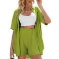 thumbnail image 5 of Biekopu Women’s Summer 2Piece Outfits,Short Sleeve Button Down Split Shirt + Shorts Set Vacation Beach Set, 5 of 8