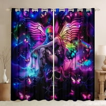 Homewish Magic Gothic Girl Blackout Curtains Set of 2 (52x84 Each), Purple Mystic Butterfly Window Curtains, Futuristic Anime Style Curtains and Drapes, Curtains and Drapes Bedroom Decor