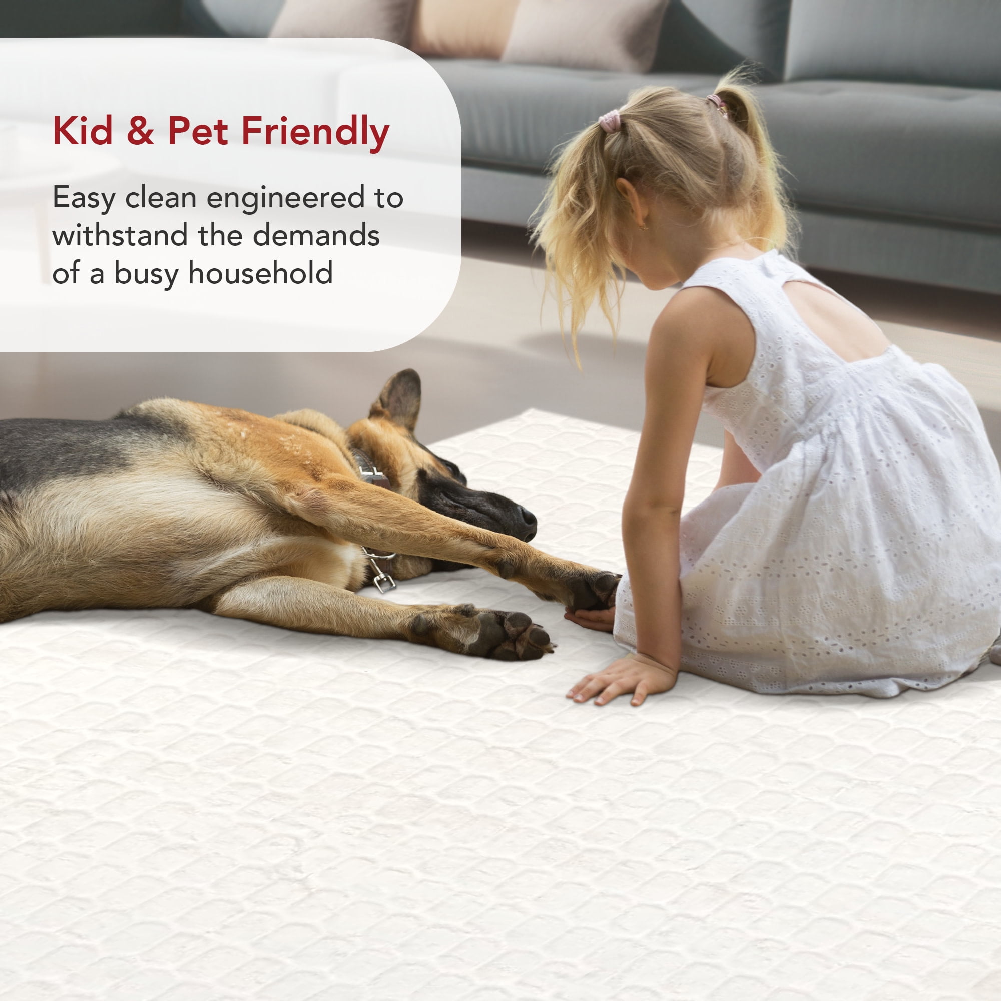 nuLOOM Nia SuperiorWash Tile Faux Rabbit Machine Washable Area Rug, 5' x 8', Nia White