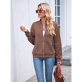 thumbnail image 3 of Womens Jacket Coat Casual Stand Collar Zip Up Fall Fashion Jackets Outfits with Pockets Khaki XL, 3 of 8