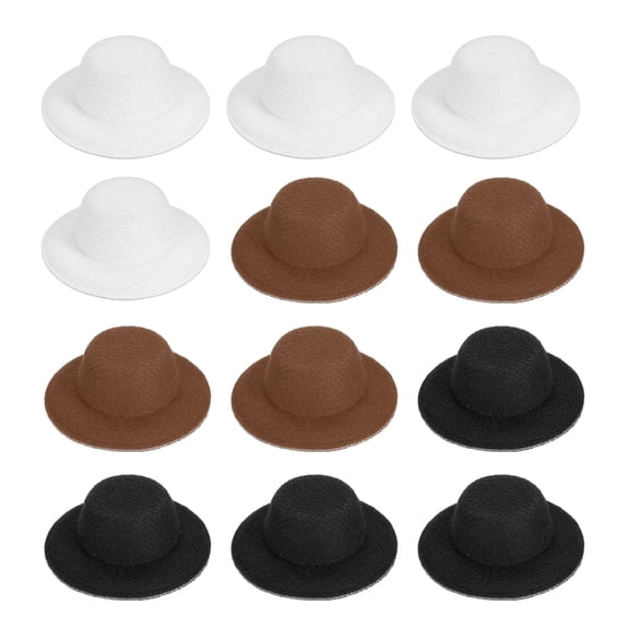 Uxcell 1.6 Inch Mini Formal Hats, 12 Pcs Doll Hats for Crafts, Black, White, Coffee