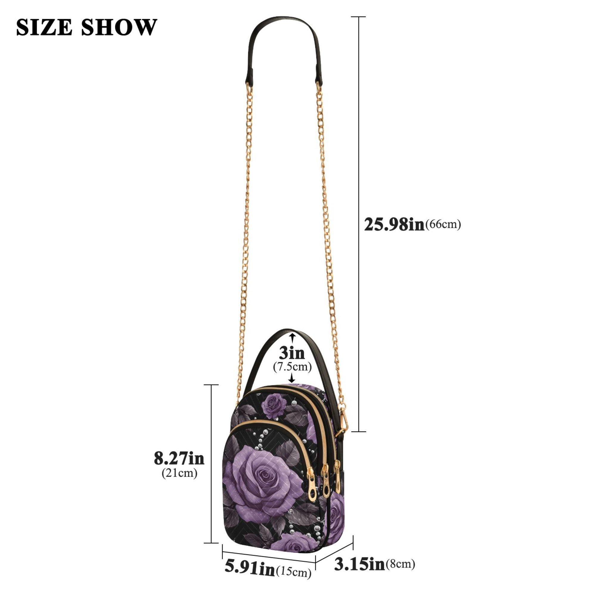 FORMRS Crossbody Bag for Women Quilted Travel Shoulder Cell Phone Purse with Chain Strap Handbag, Black Roses