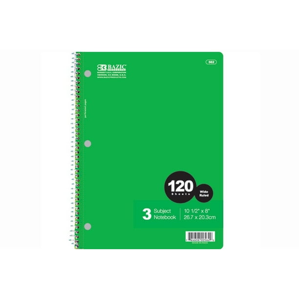 3 Subject Spiral Notebook W R 1 Ct Pack Of 6 Bazic W R 1 Ct 3 Subject Spiral Notebook 8 Inch X 10 1 2 Inch 3 Subject Notebook Wide By Bazic Walmart Com Walmart Com