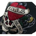 thumbnail image 4 of Ed Hardy Trucker Hat Rhinestone Tattoo Love Kills Slowly Skull Black Snapback Cap, 4 of 7