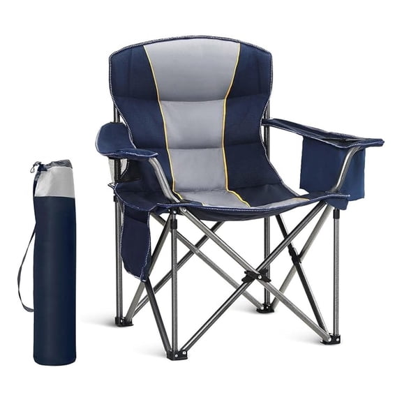 Oversized Portable Folding Camping Chair, Blue, 450 LBS Support, Sports Lawn Chair with Cup Holder and Cooler Bag