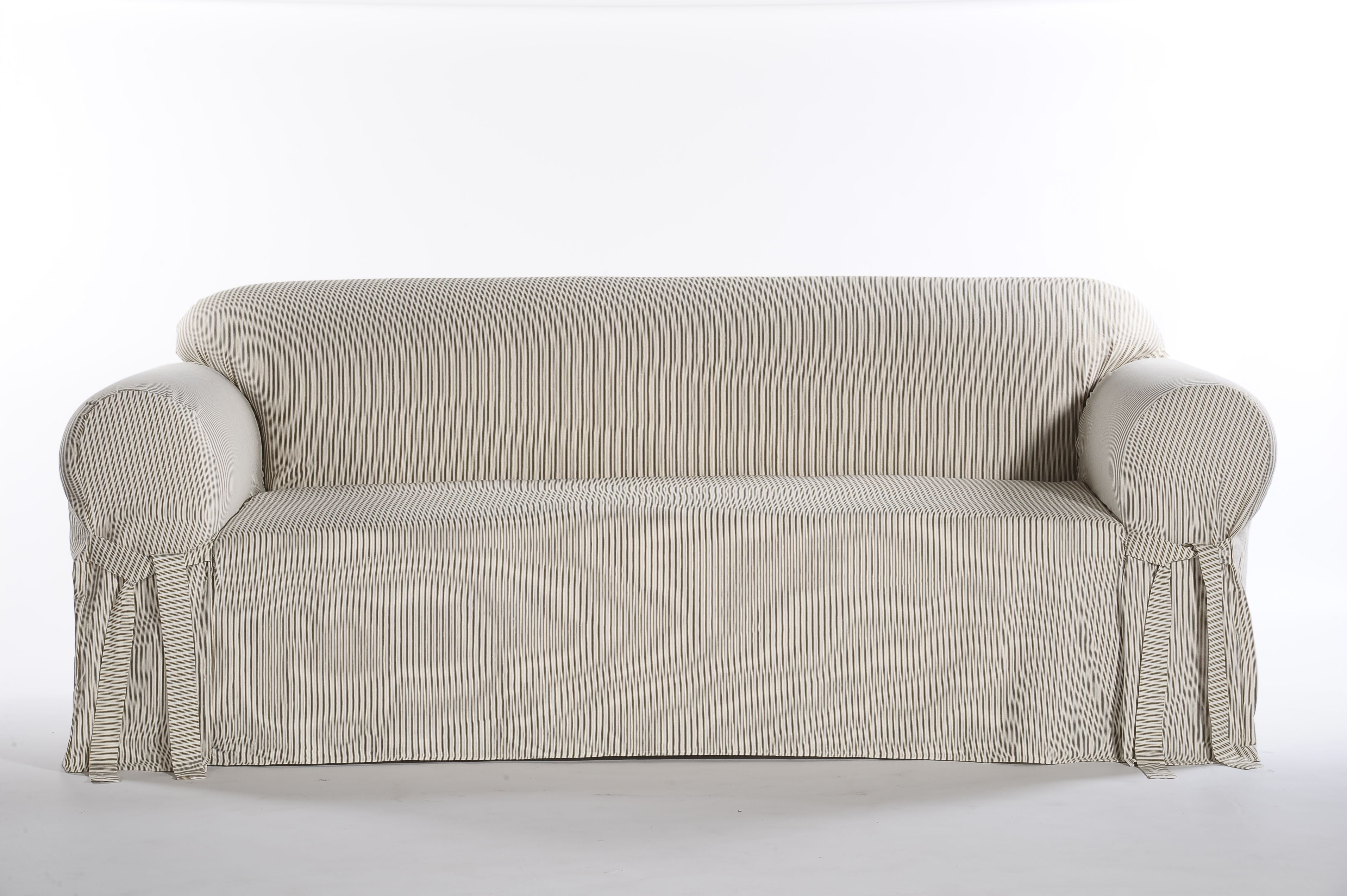Clic Slipcover Twill One Piece Sofa Stripe Khaki White