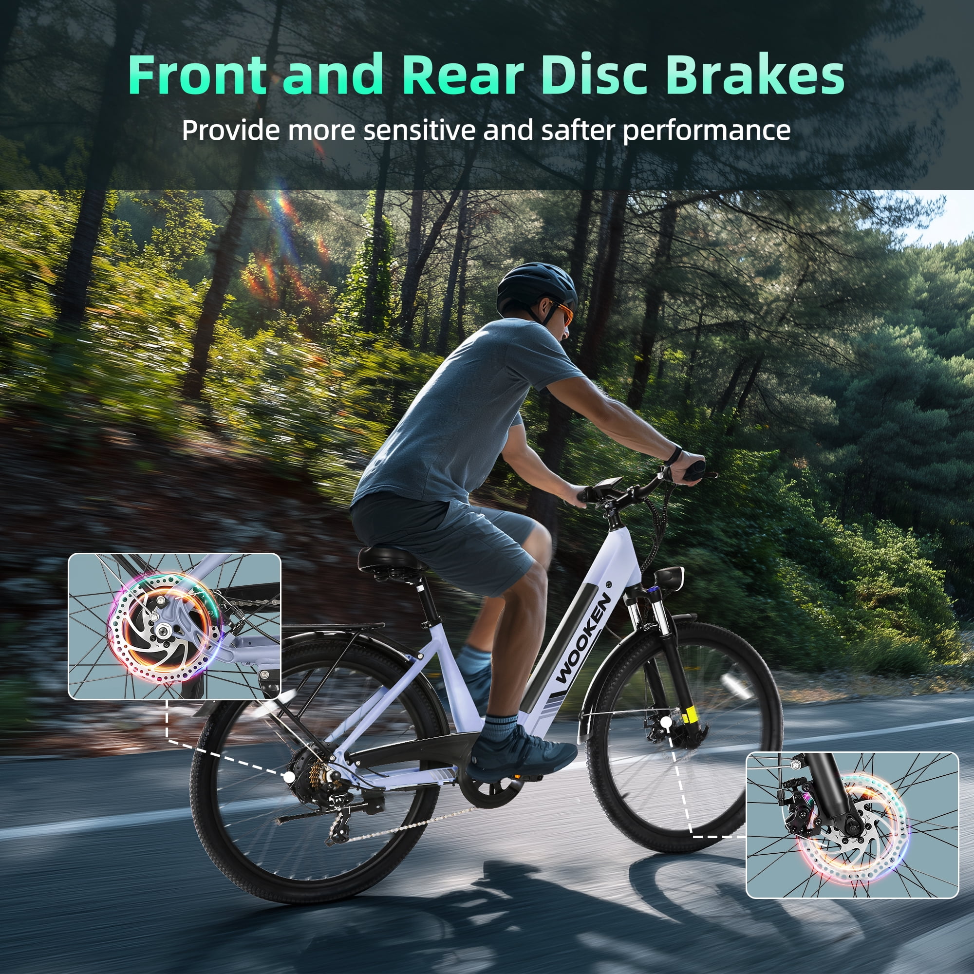 WOOKEN Electric Bike for Adults ,48V 10.4Ah Removable Battery and up to 50Miles 19.8MPH, 26" x 2.1" Electric Commuter Bike with 7-Speed and Front Suspension, UL 2849
