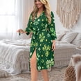 thumbnail image 3 of Yuyamidu Green Leaf Robes for Women V-Neck Nightgowns Casual Ladies Loungewear Soft Bathrobe Sleepwear St. Patrick's Day Mid-Length Night Robe Loose Long Sleeves Kimono Robe Size M, 3 of 7