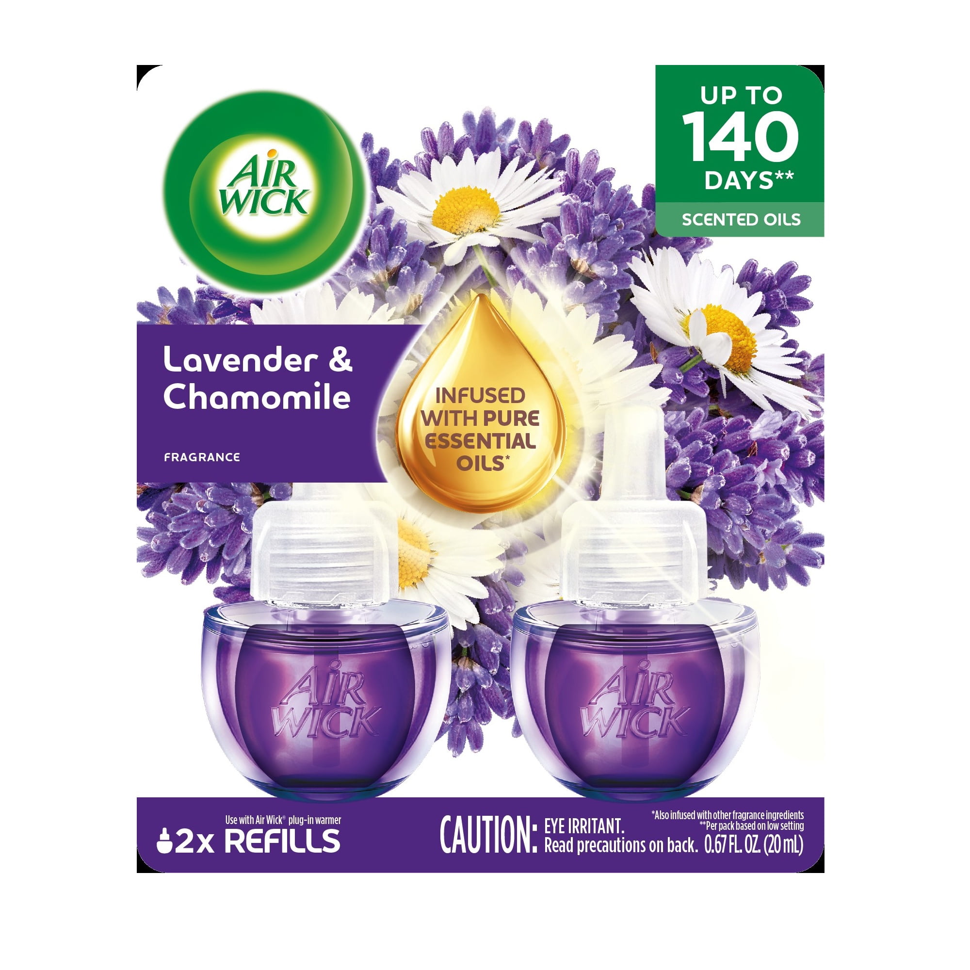 (4 pack) Air Wick Plug-In Scented Oil Warmer Air Freshener Refills, Lavender & Chamomile, 2 Count
