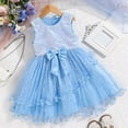 thumbnail image 4 of SERTG Girls' Sequin Formal Tank Dress with Layered Bow and Sheer Detail Sleeveless Playful Skirt Outfit for Children 3-10 Years(Light Blue,9 Years), 4 of 5