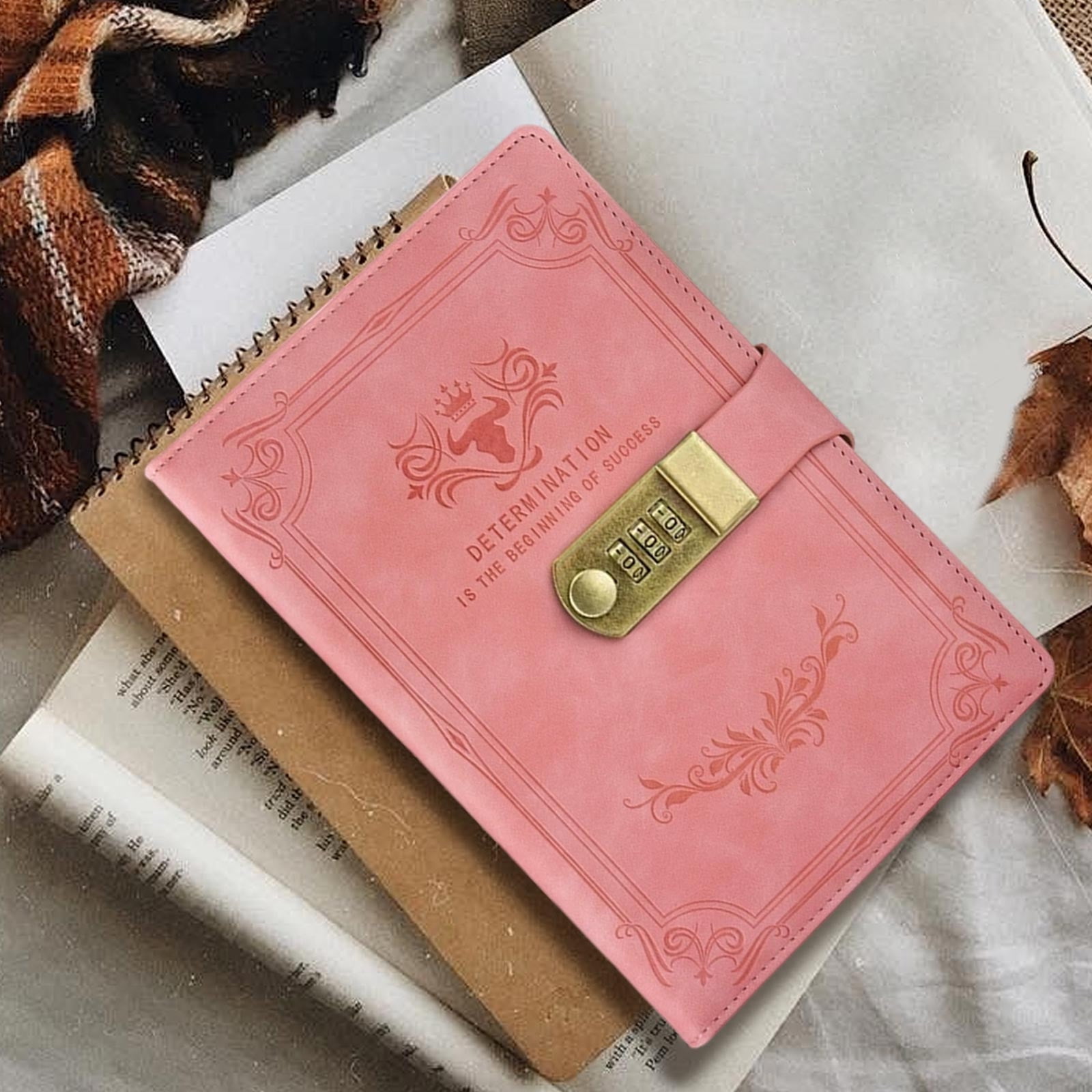 Diary with Lock, A5 PU Leather Journal, Vintage Locks Journal Password Notebook Diary Planner Organizer for Men and Women, 200 Pages