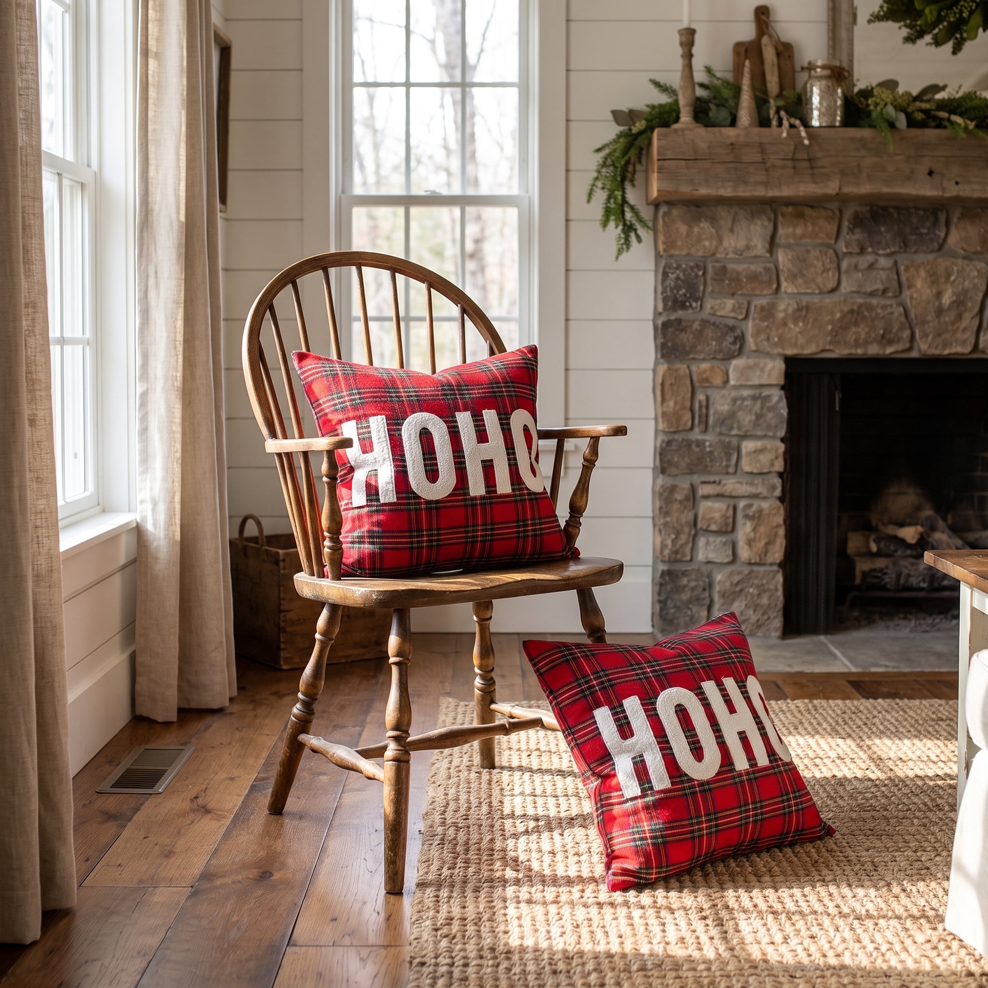 Unique Bargains Plaid Throw Pillow Covers Tartan Cushion Cases Red Plaid HoHoHo 18"x18"