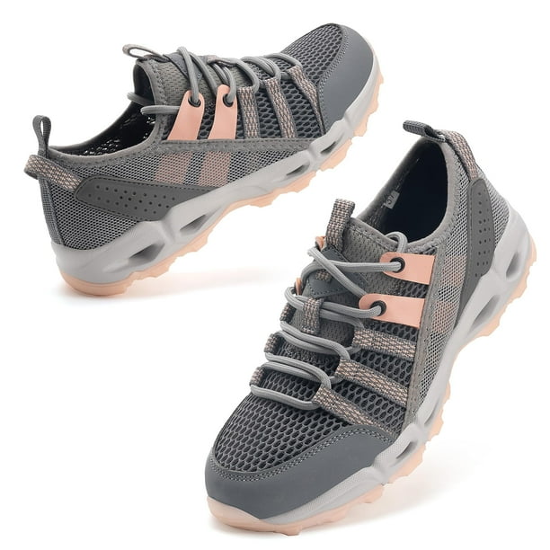 Zapatos acuáticos de senderismo ziitop para mujer de secado rápido, gris y rosa