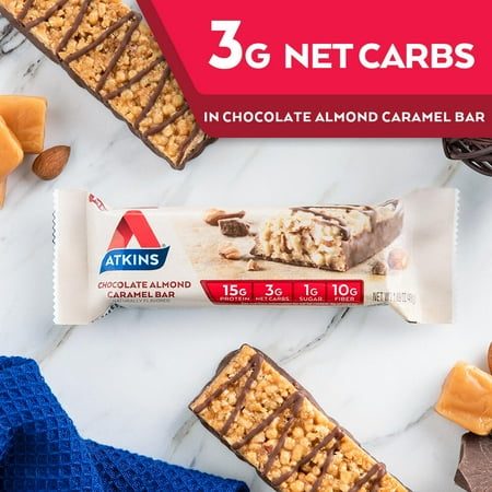 Atkins Protein Meal Bar, Chocolate Almond Caramel, Keto Friendly, 5 Count