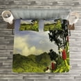 thumbnail image 3 of Ambesonne Forest Quilted Bedspread Set 3 Pcs, Rural Scenery Costa Rica, Queen Size, Green Red Violet Blue, 3 of 3