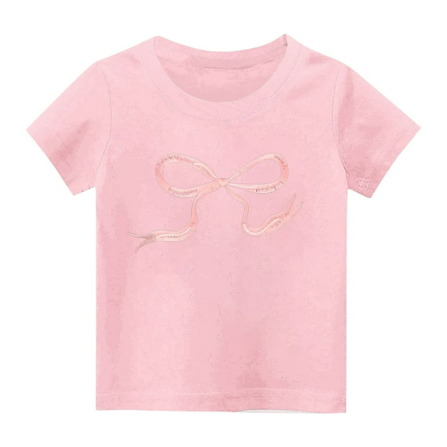 biudgviw T-Shirts pour Filles en Coton Doux Manches Courtes Col Rond Graphiques Décontractés Été 2-14 Ans