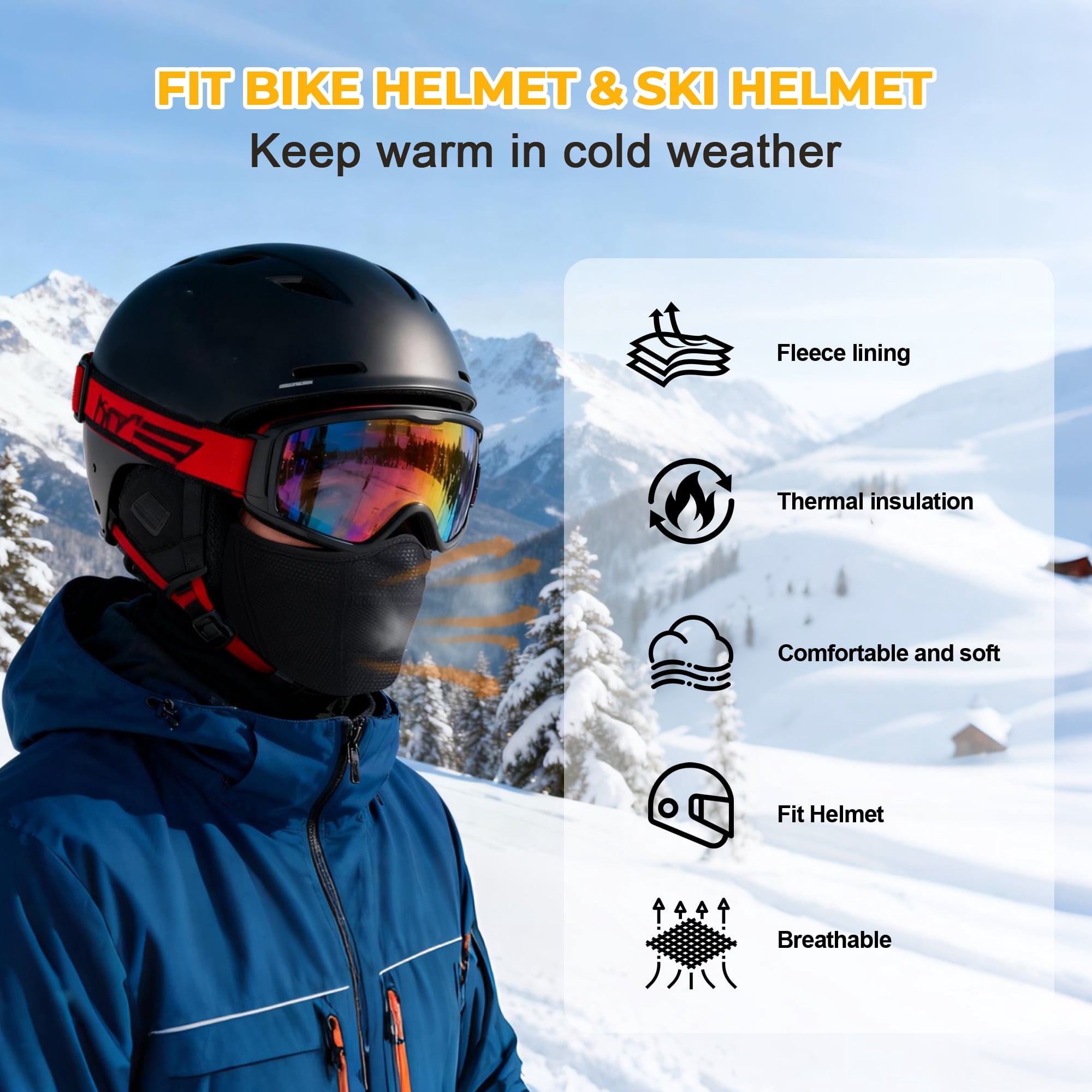 Balaclava Ski Mask for Men and Women Thermal Full Face Mask Windproof Fleece Face Cover Hood Black