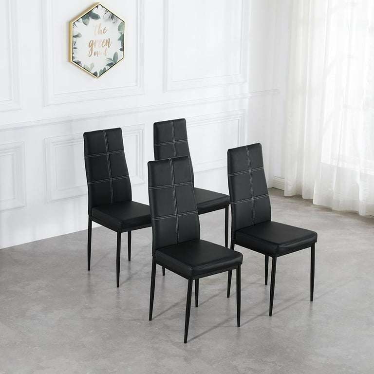 Ktaxon Set of 4 PU Leather Dining Side Chairs with Padded Seat High Back Design Dining Chairs for Kitchen Dining Room Home Furniture Black