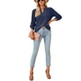 thumbnail image 6 of MOMOFEEL Long Sleeve Shirts for Women 3/4 Sleeve Loose Blouses V-neck Tunic Tops Summer (M9007 Dark Blue S), 6 of 9