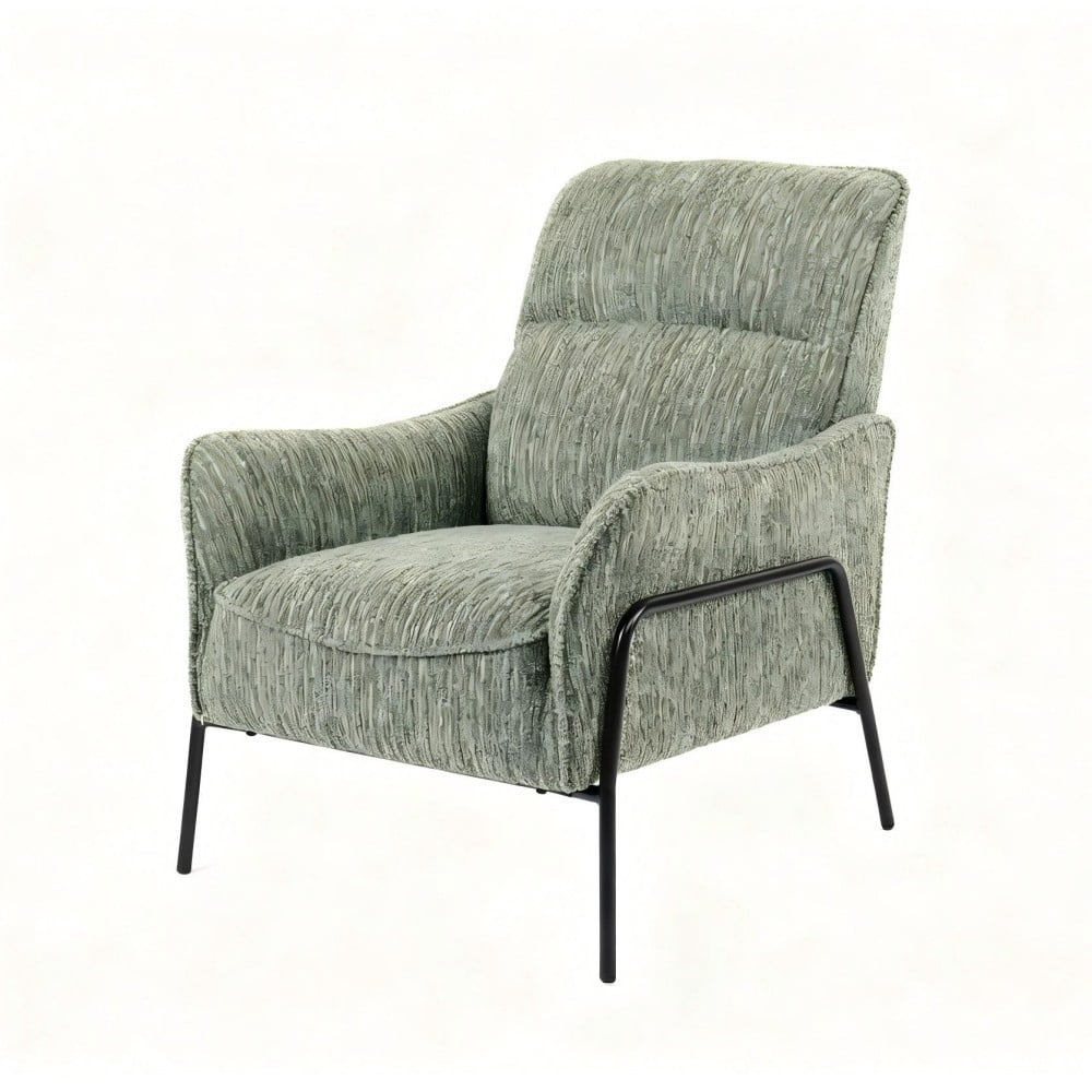 Modern Striped Accent Chair, Upholstered Armchair with Black Metal Frame, Padded Lounge & Reading Chair with Lumbar Pillow for Living Room, Bedroom & Office, Green