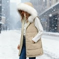 thumbnail image 4 of Uaswgudfs Women's Long Puffer Vest with Removable Faux Fur Collar, Sleeveless Winter Jacket with Pockets - Casual Outerwear Brown M, 4 of 9