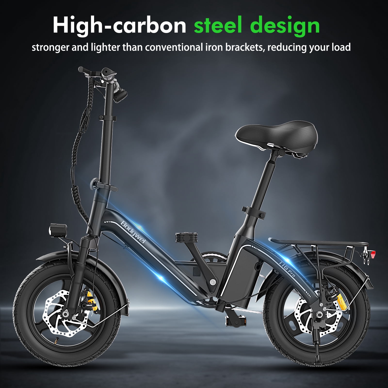 Bodywel Electric Bike for Adults, Electric Bicycle with 36V 13AH Battery, 14" Folding Ebike, Peak 500W Motor, Mini E Bikes for Urban Commuter, UL2849