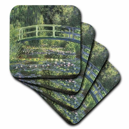 

3dRose Water Lilies and Japanese Bridge Monet Vintage Soft Coasters set of 4