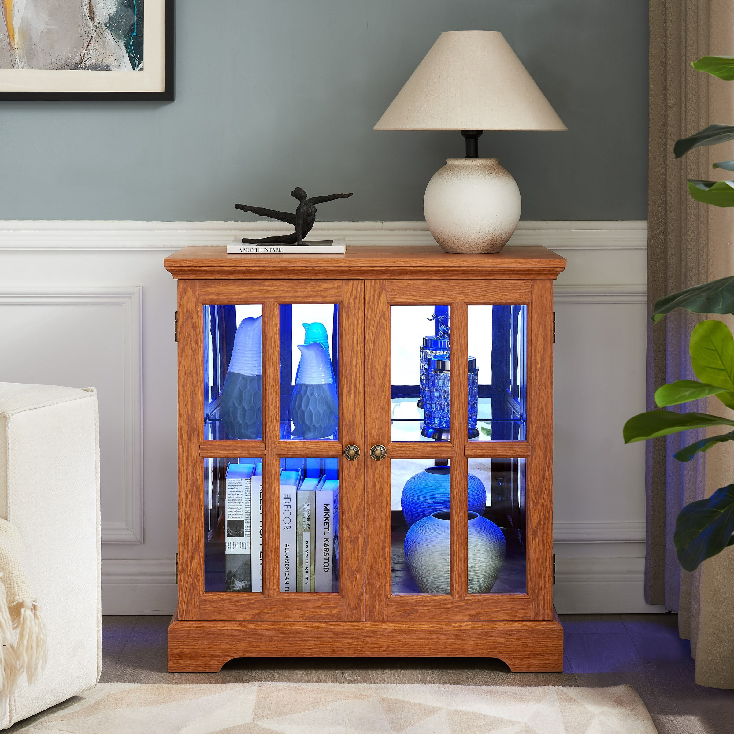 LED Curio Display Cabinet with Adjustable Shelves, Dark Oak