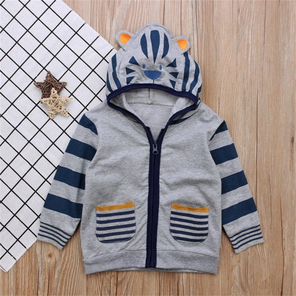 GiLiling Kids Down Jacket Hooded Sweatshirt Zip Up Coat, Cute Cartoon Spring Autumn Warm Outerwear for Toddler Boys Girls Casual (Grey, 2-3 Years)