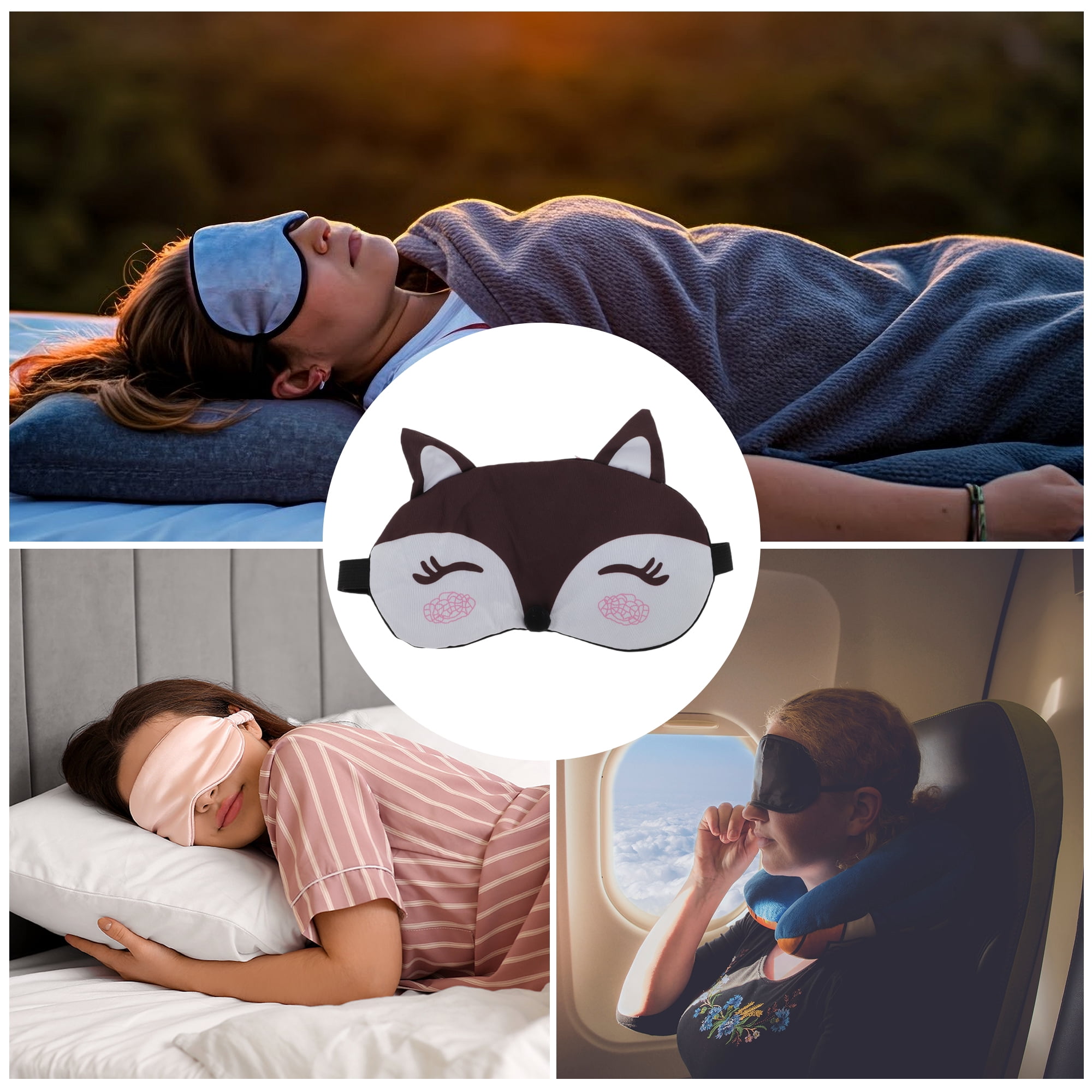 Unique Bargains Comfortable Adjustable Portable Cartoon Fox Sleep Mask Coffee