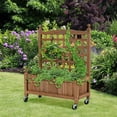 thumbnail image 2 of Patiojoy 2PC 32in Wood Planter Box with Trellis and Wheels Mobile Plant Raised Bed for Indoor&Outdoor, 2 of 8