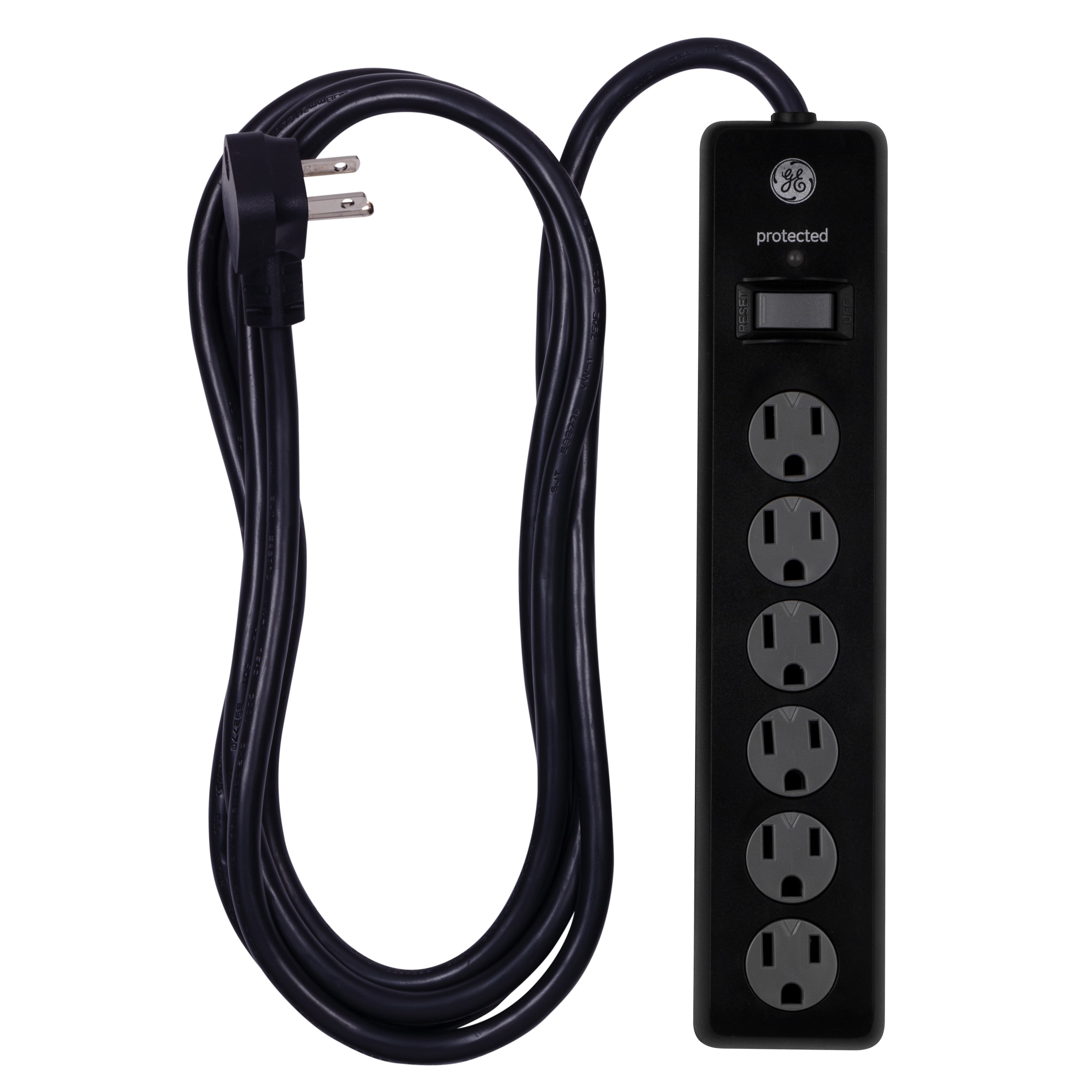 GE 6Outlet Surge Protector Extension Cord, 600J, Black, 10ft. 37442